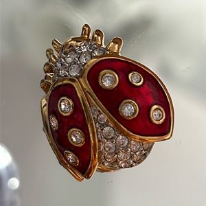 Red and clear ladybug crystal brooch